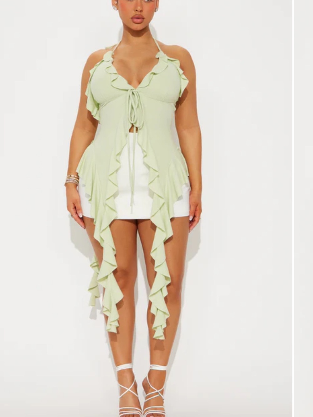 NWT Light Green Ruffled Flyaway Halter Top